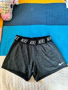 Nike Women's Dark Gray Athletic Shorts with Logo Waistband